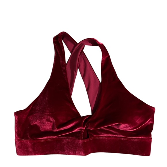 A387 FABLETICS 3 PC SET Velour Sports Bra Leggings Jacket Cherry Maroon Sz XL - Picture 6 of 9